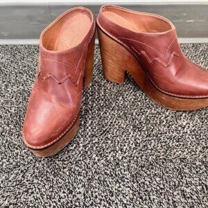 Free People Cognac Heeled Clogs
